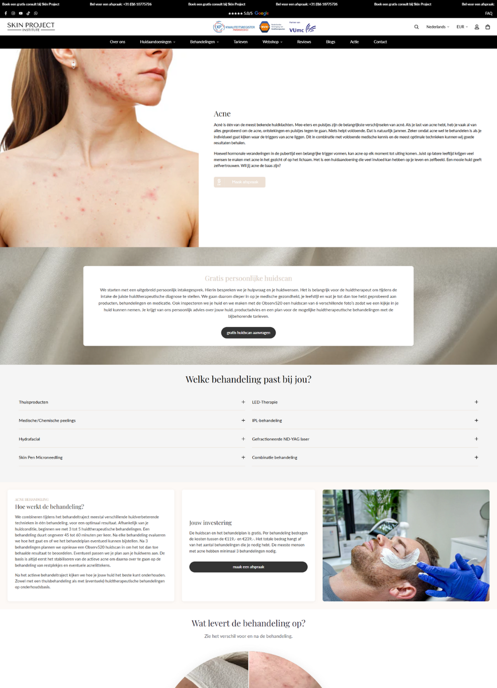 Responsive Shopify webshop voor Skin Project Amsterdam, ontwikkeld door Briefvibe.