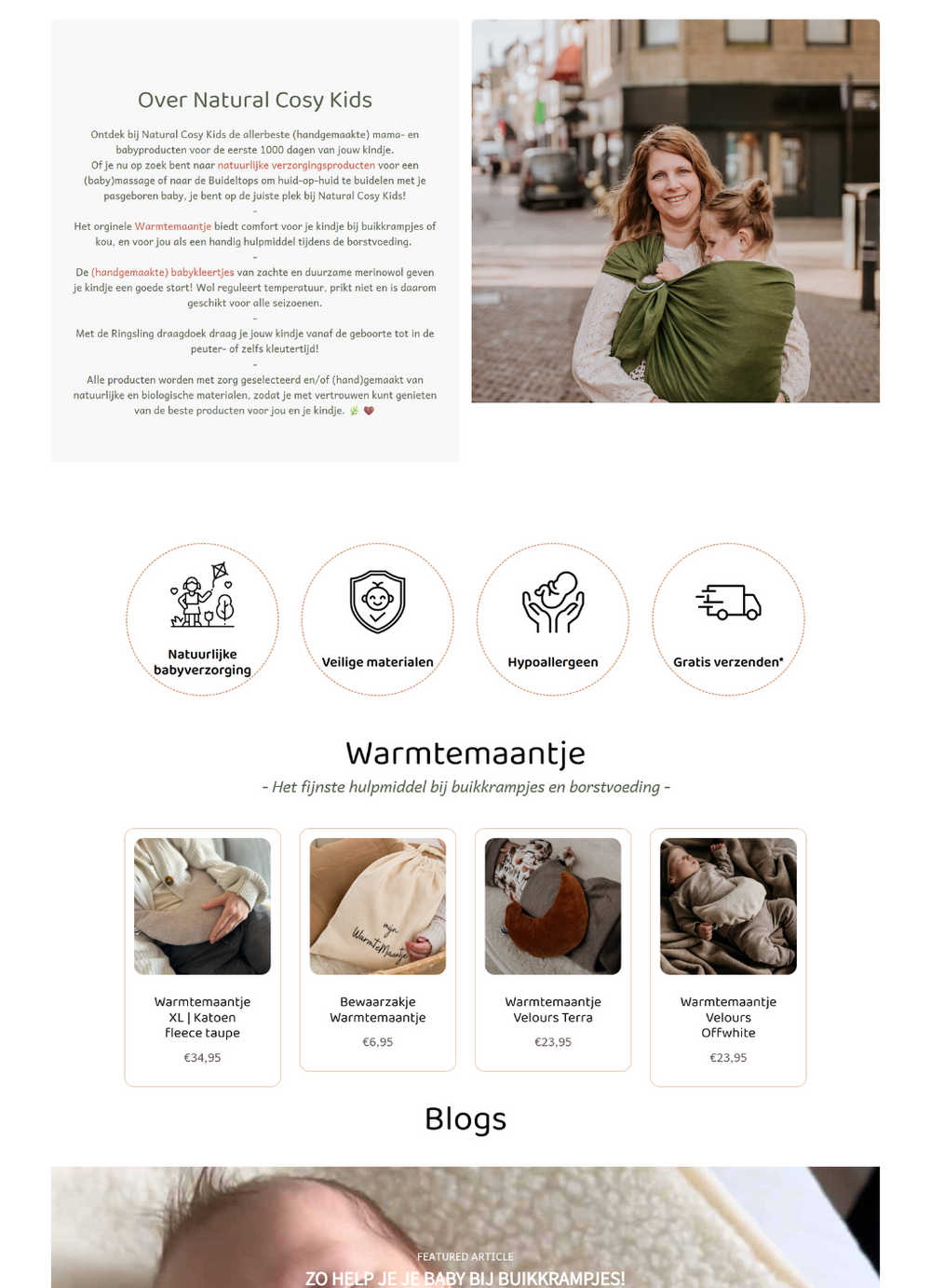 Detail van de Shopify webshop voor NaturalCosyKids.