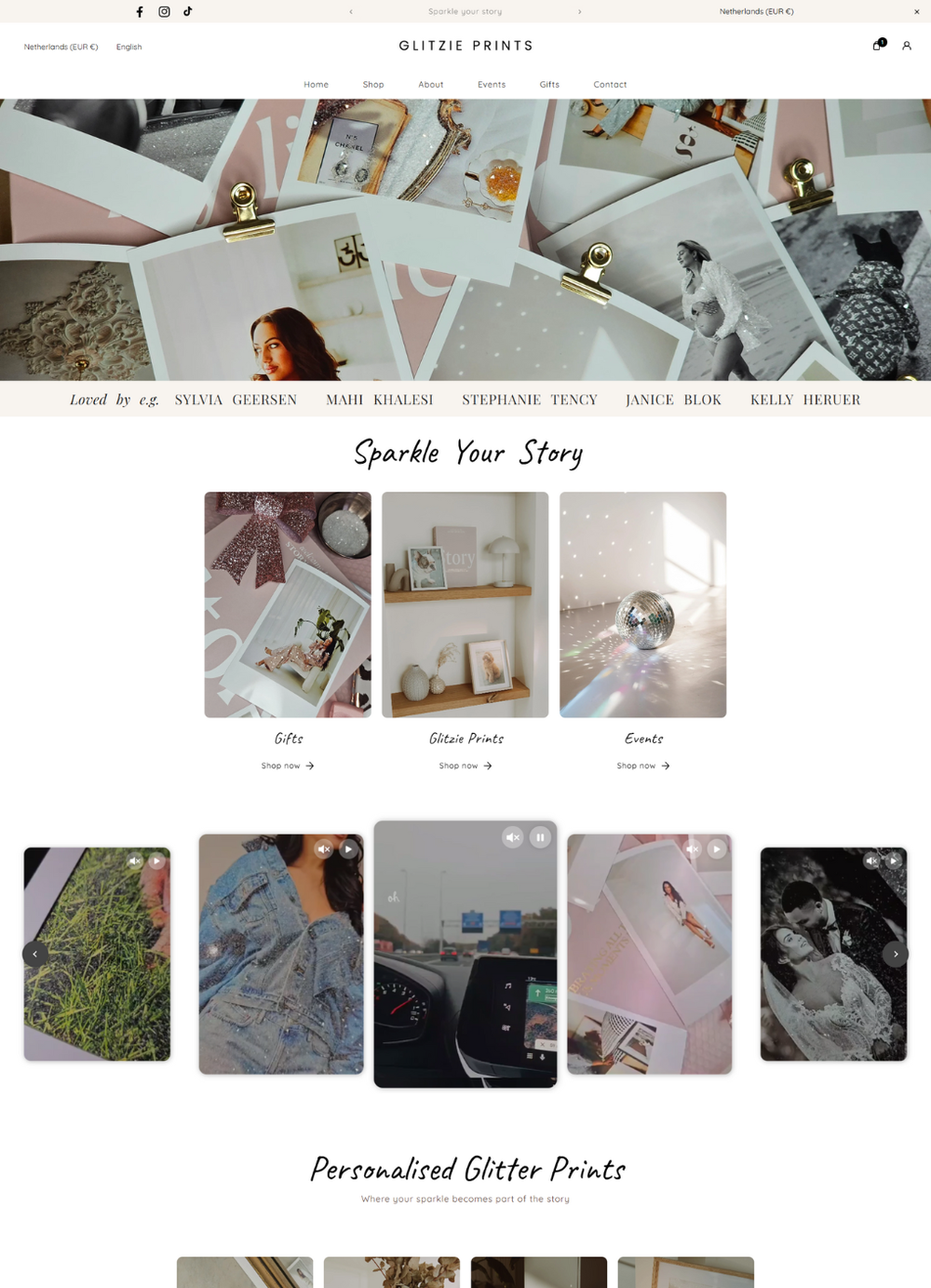 Responsive Shopify webshop voor Glitzie Prints, ontwikkeld door Briefvibe.