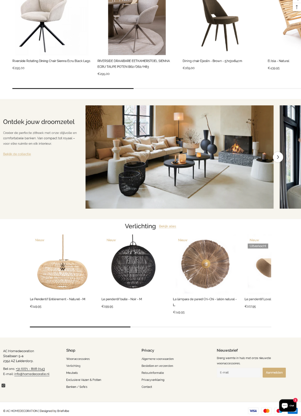  Detailweergave van de Shopify webshop voor AC Homedecoration.