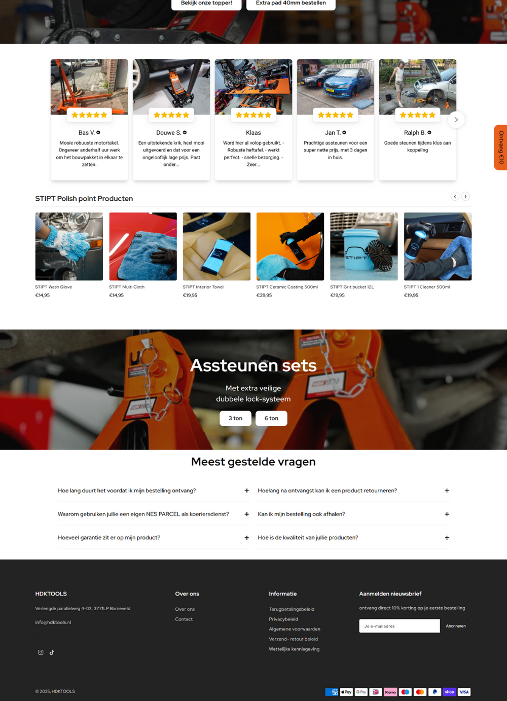 Detail van de Shopify webshop voor HDKTools.