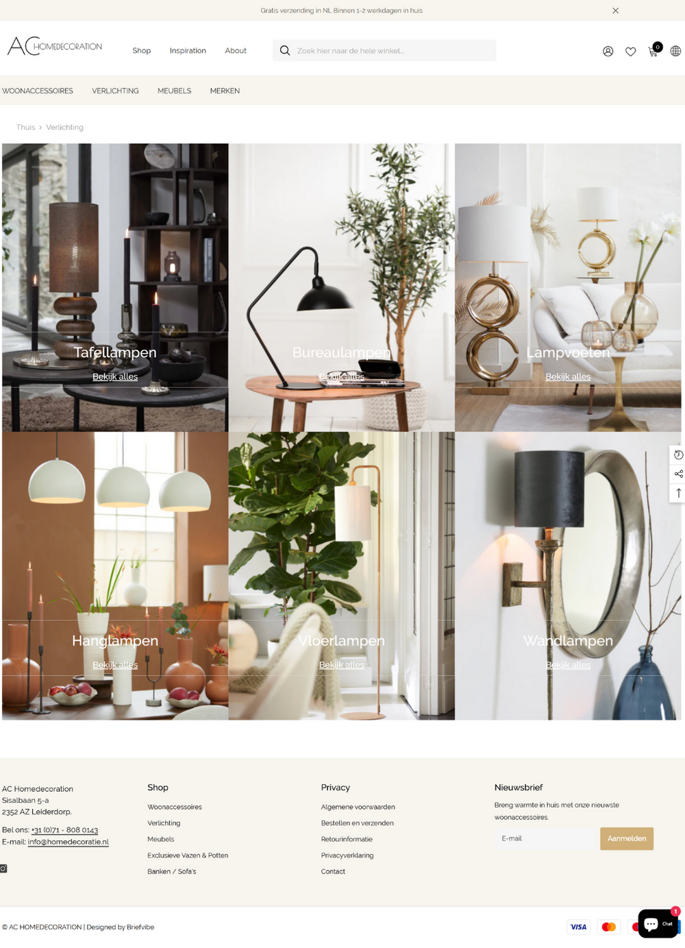Mockup van de Shopify webshop voor AC Homedecoration.