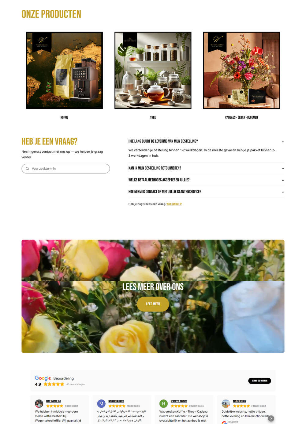 Responsive Shopify webshop voor Wagemakers Koffie, ontworpen door Briefvibe.