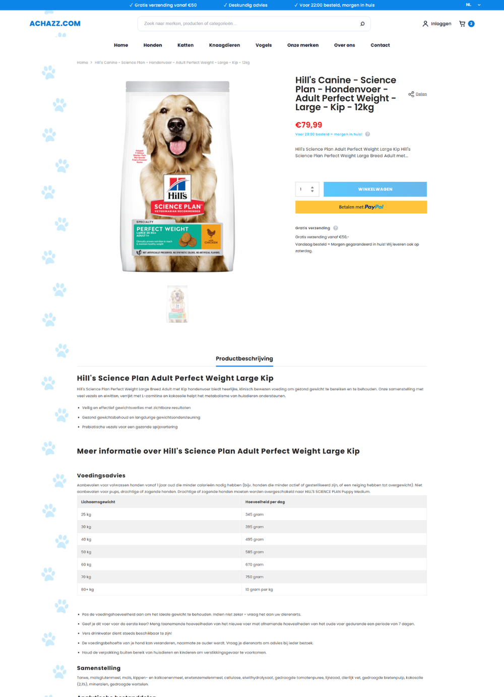 Detailweergave van de Shopify webshop voor Achazz, ontwikkeld door Briefvibe.