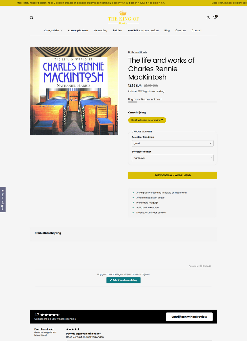 Mockup van de Shopify webshop voor The King of Books.