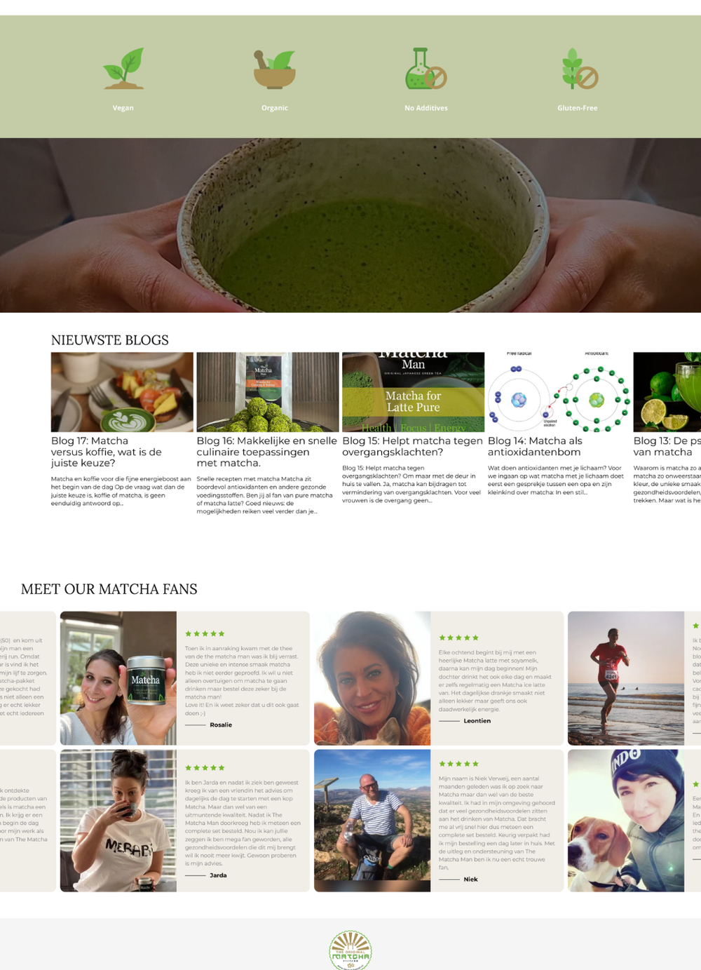 Responsive Shopify webshop voor The Matcha Man, ontworpen door Briefvibe.