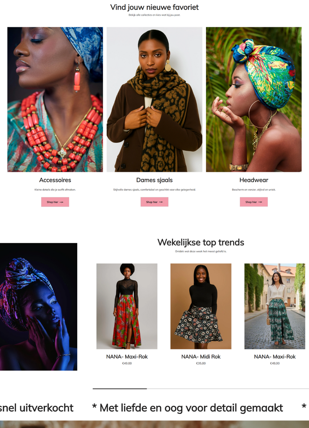 Responsive Shopify webshop voor Nana's Seamstress, ontworpen door Briefvibe.