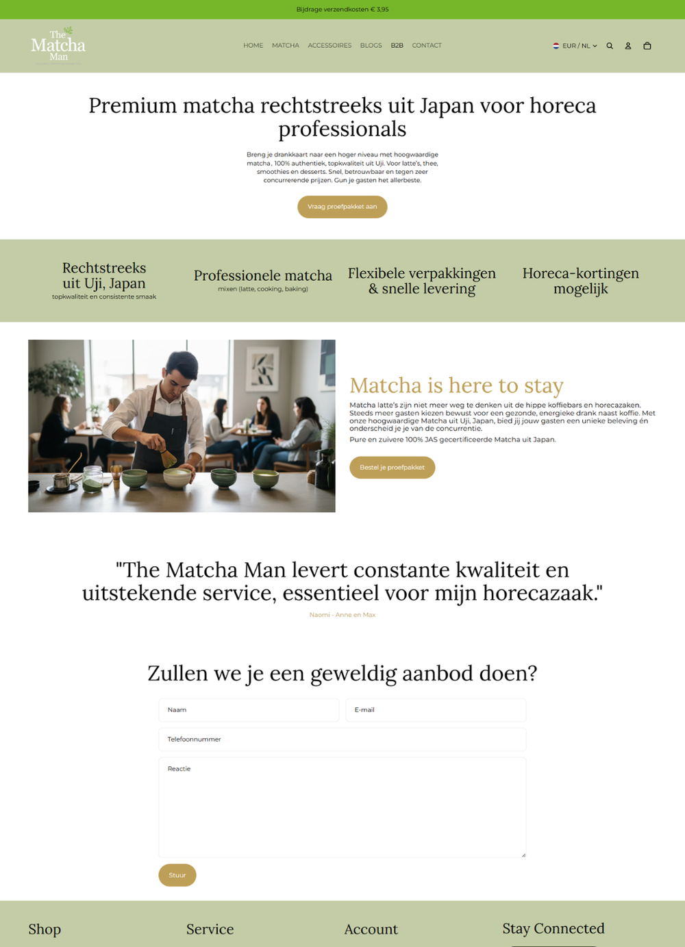 Detailweergave van de Shopify webshop voor The Matcha Man.