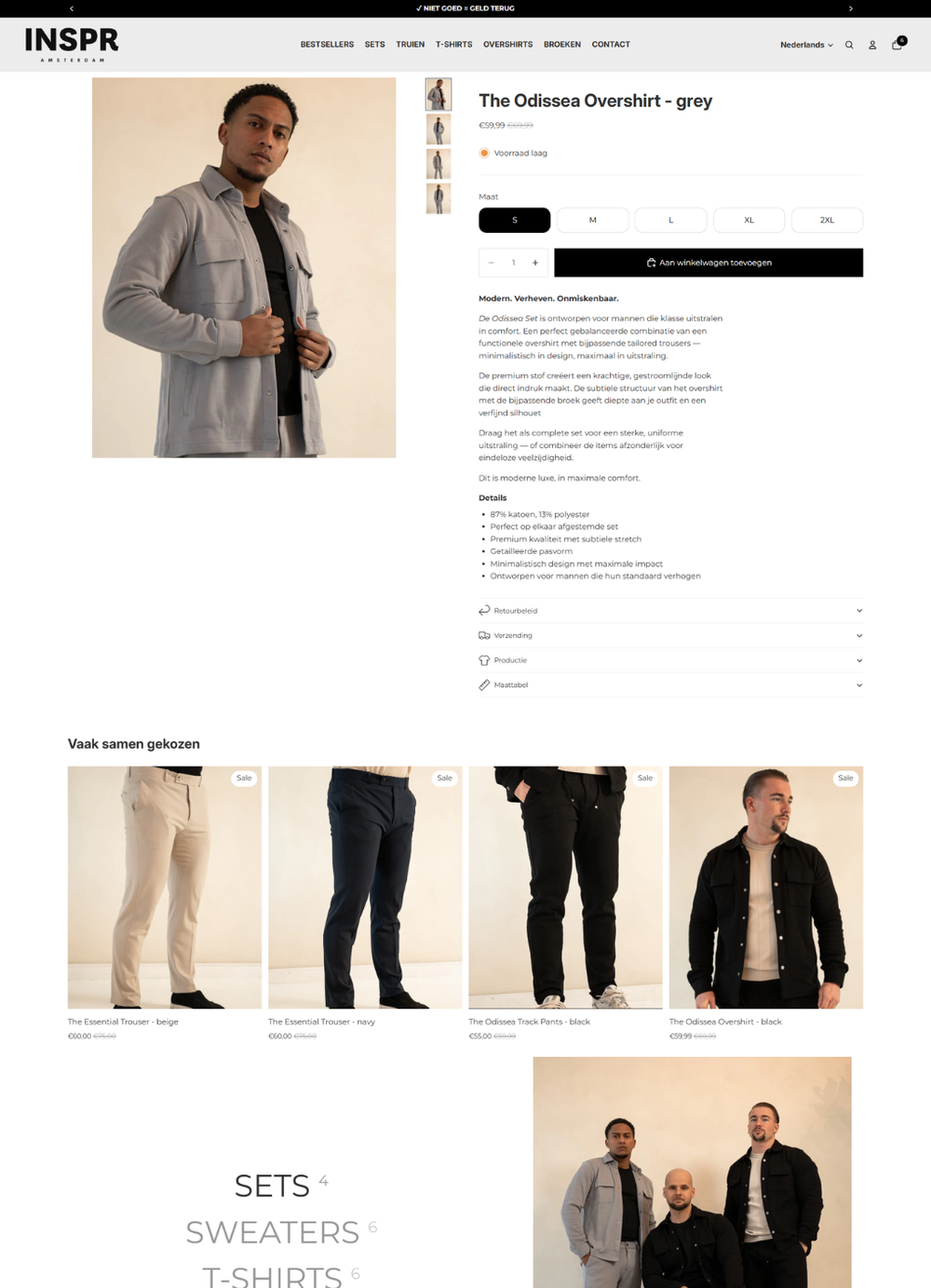 Portfolio van de Shopify webshop voor INSPR Amsterdam, ontwikkeld door Briefvibe.