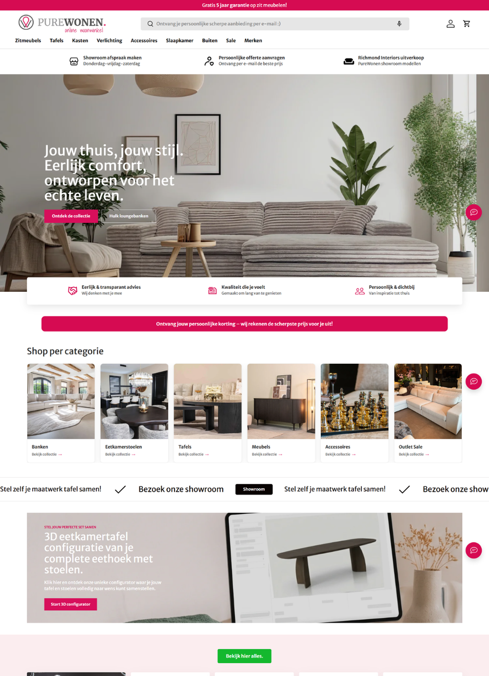 Responsive Shopify webshop voor PureWonen, ontwikkeld door Briefvibe.