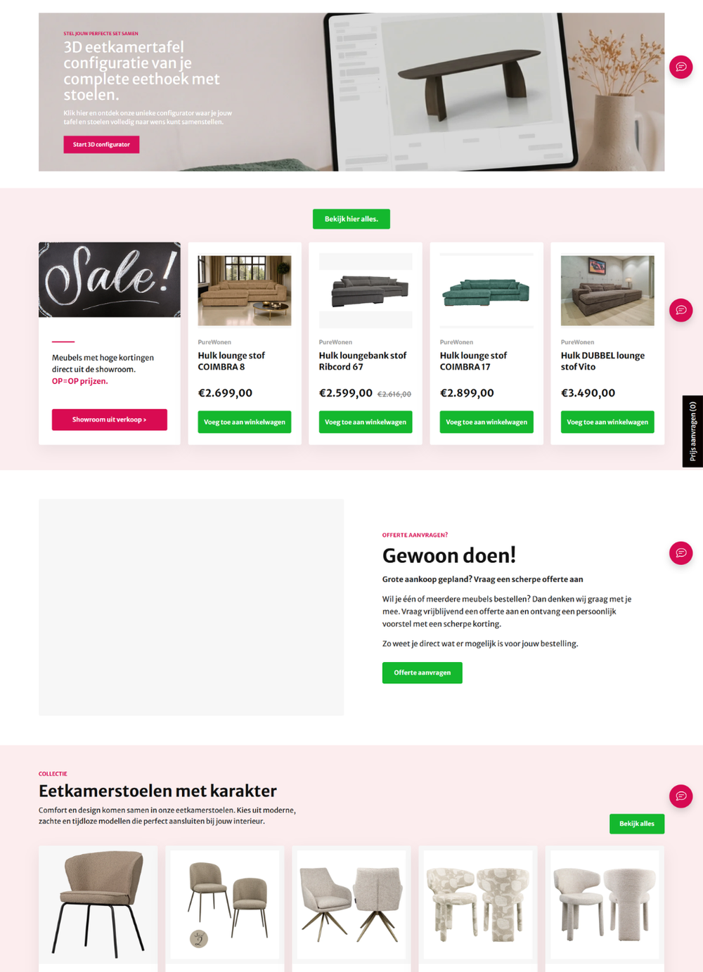Detailweergave van de Shopify webshop voor PureWonen.