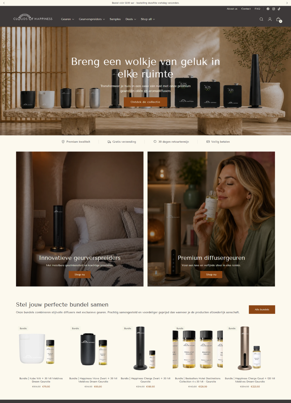 Webshop ontwerp voor Clouds of Happiness met moderne en gebruiksvriendelijke uitstraling