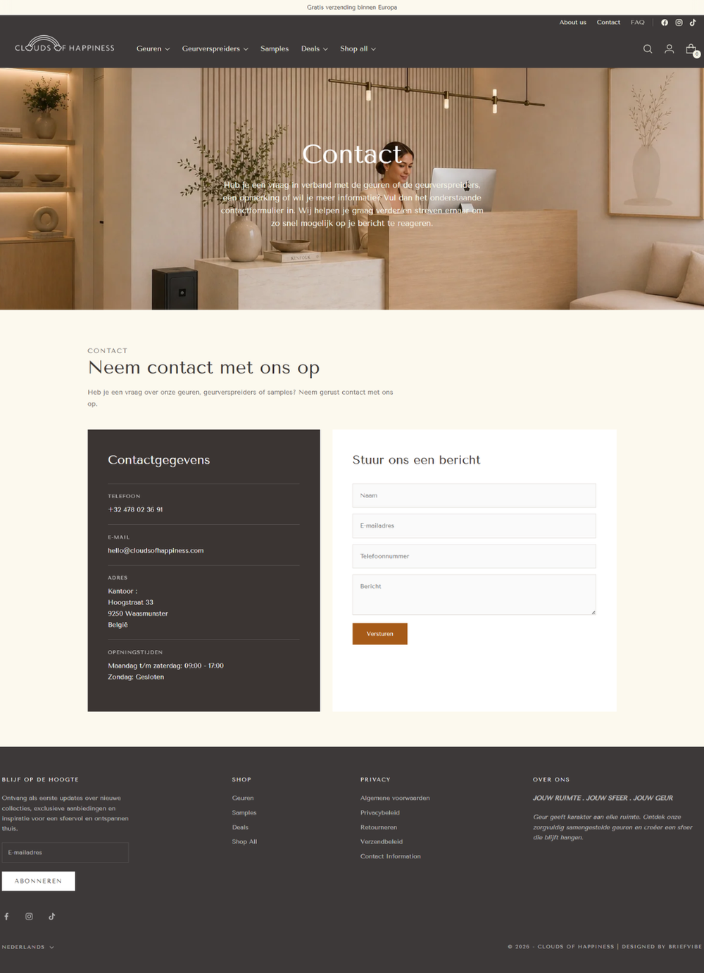 Responsive webshop design voor Clouds of Happiness, geoptimaliseerd voor desktop en mobiel