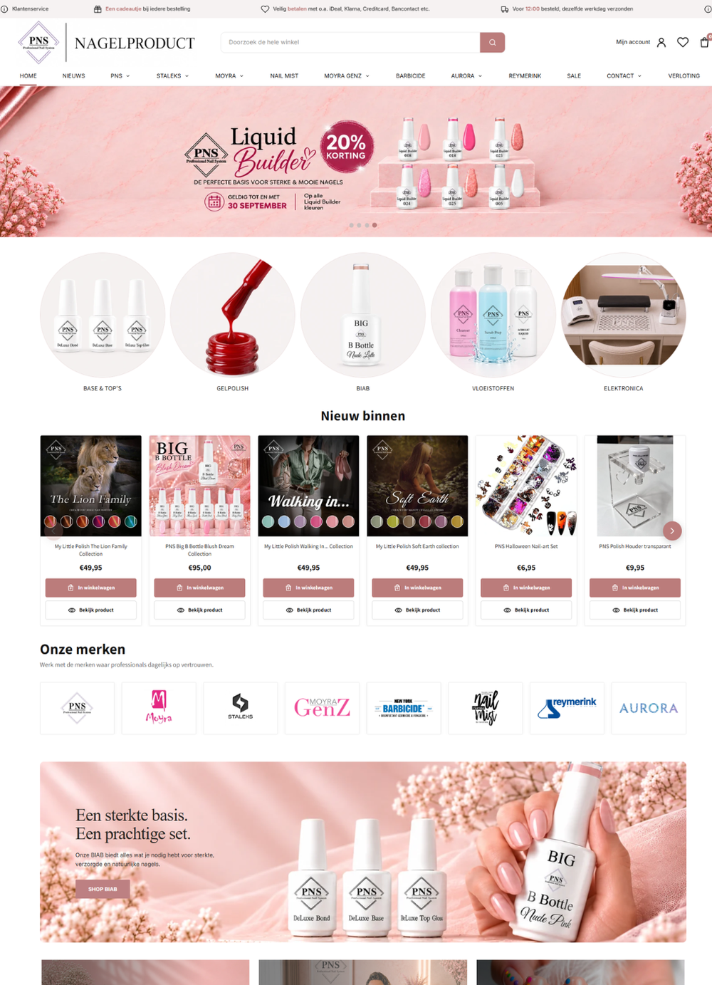Alt-tekst afbeelding 1
Homepage van de vernieuwde Shopify-webshop van Nagelproduct.nl